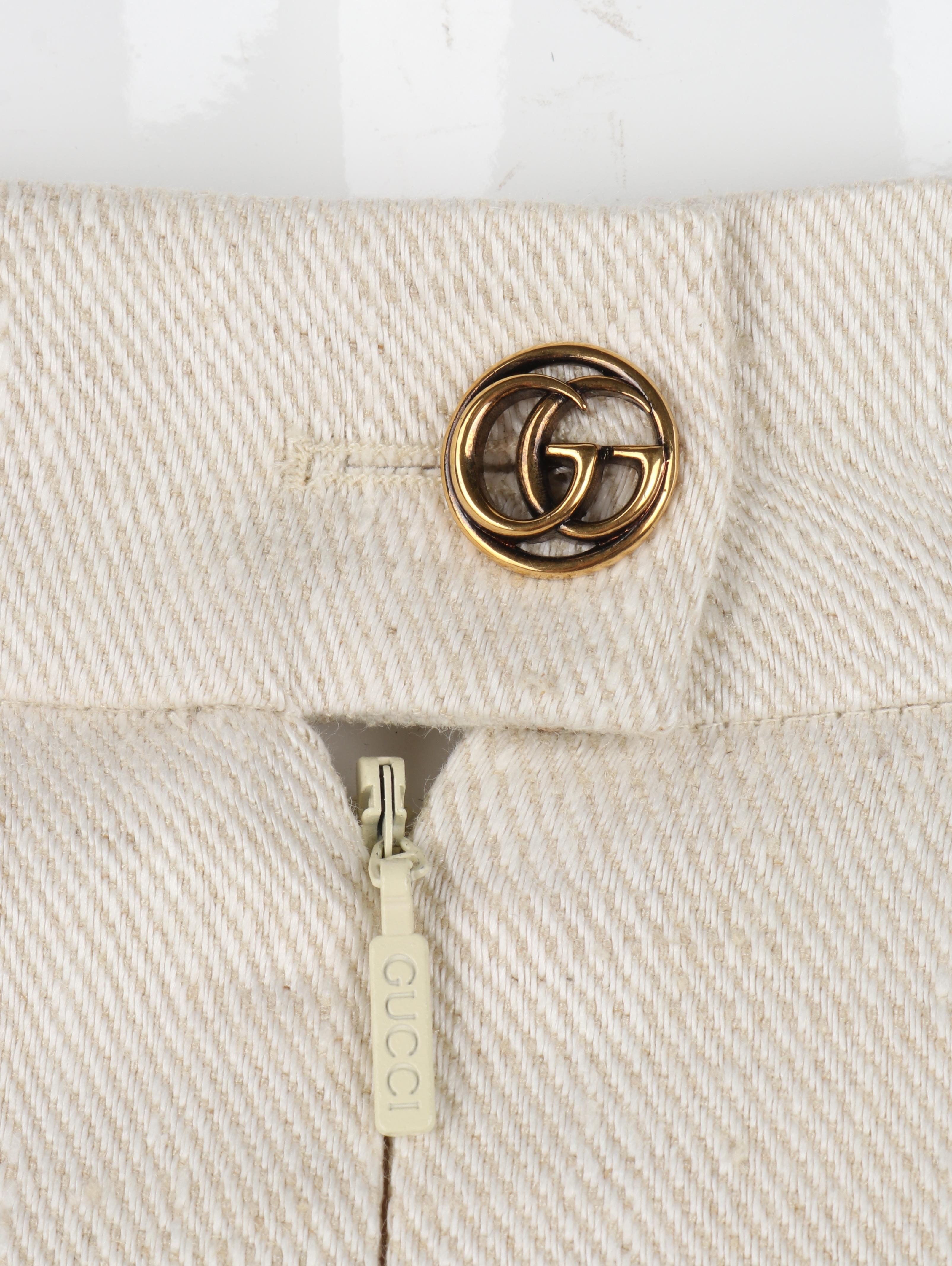 Gucci S/S 2018 Ivory Linen & Silk Pleated Embroidered Equestrian Web Midi Skirt For Sale 3