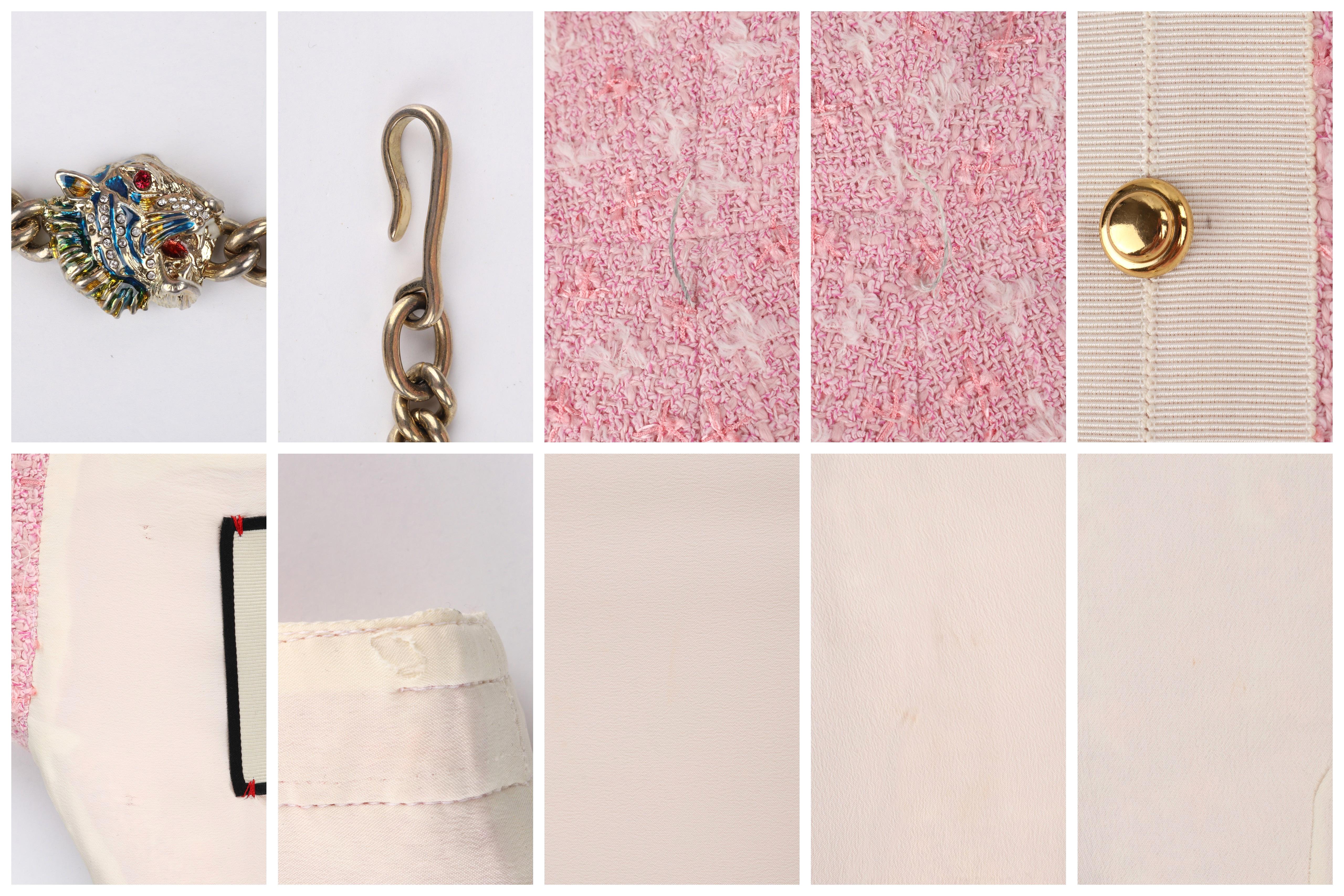 GUCCI S/S 2019 Pink White Gold Boucle Tweed Tiger Chain Belt Sleeveless Dress For Sale 5