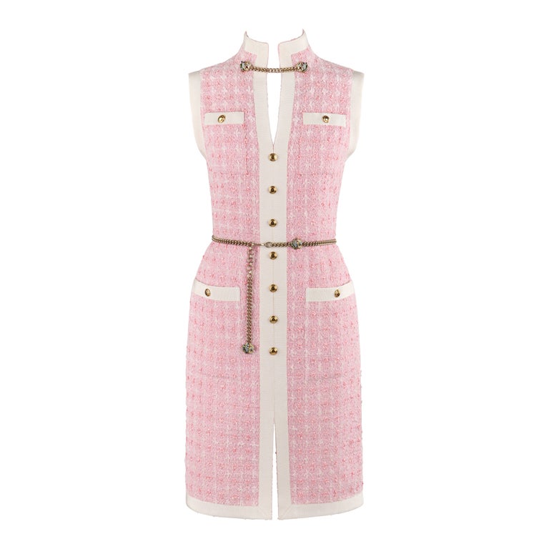 strapless open back dress Pink & White Pleated Dress — Black Belt & Side Slit main image 0