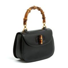 Gucci Sac Bamboo 1947 Large circa 1990 Couture Black Leather Handbag Extra Strap