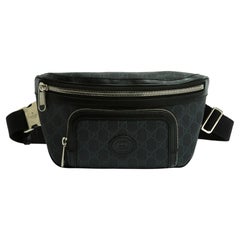 Gucci Sac Ceinture Noir GM Emblem GG Black Monogram Canvas Leather Bag On Belt