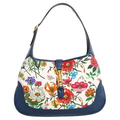 Gucci Sac Jackie 1961 Flora Piccola Borsa a Tracolla in Pelle Blu Immacolata