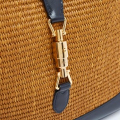 Gucci Sac Marine Rafia Jackie 1961 Medium Navy Leather Natural Raffia Pristine
