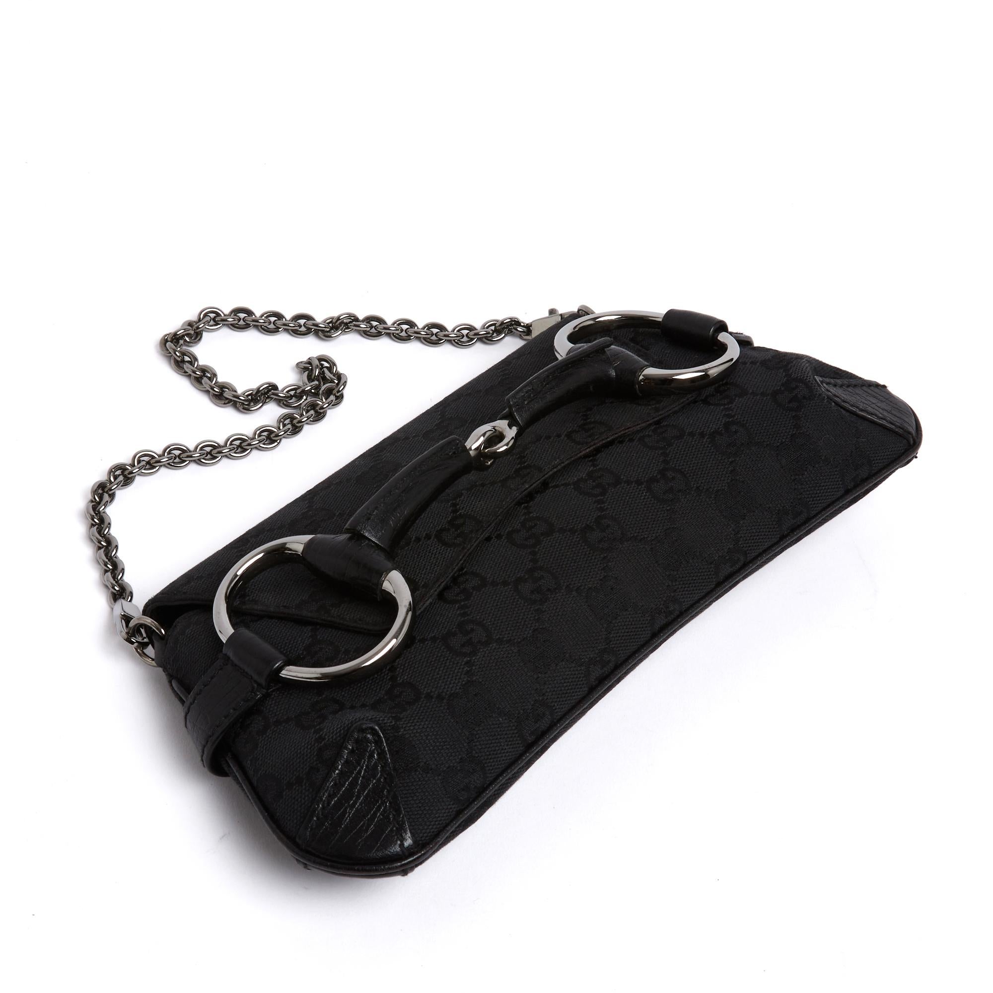Gucci Sac Pochette Cadena Horsebit Negro GG Bolso de hombro de lona y cuero Clutc en venta 1