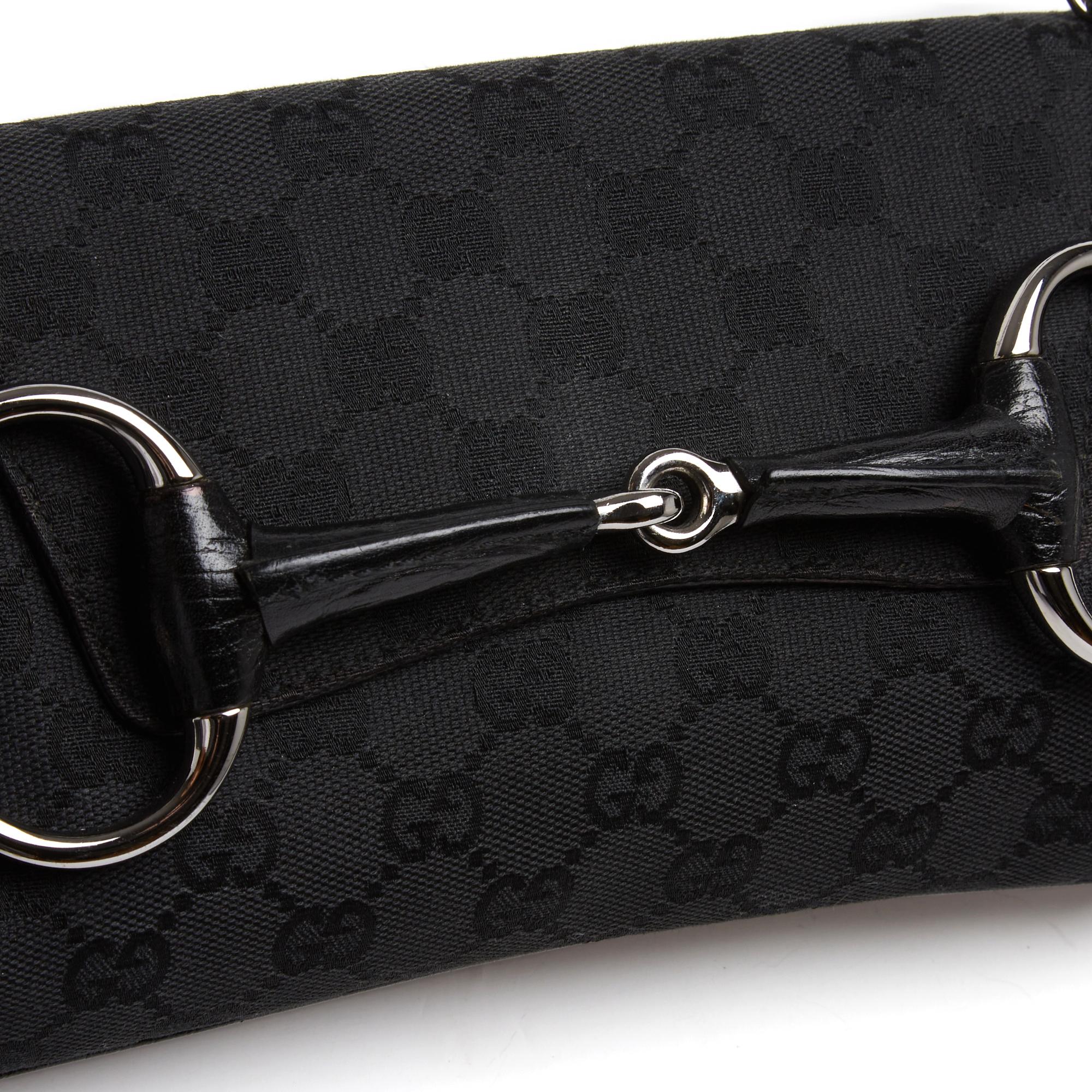 Gucci Sac Pochette Cadena Horsebit Negro GG Bolso de hombro de lona y cuero Clutc en venta 2