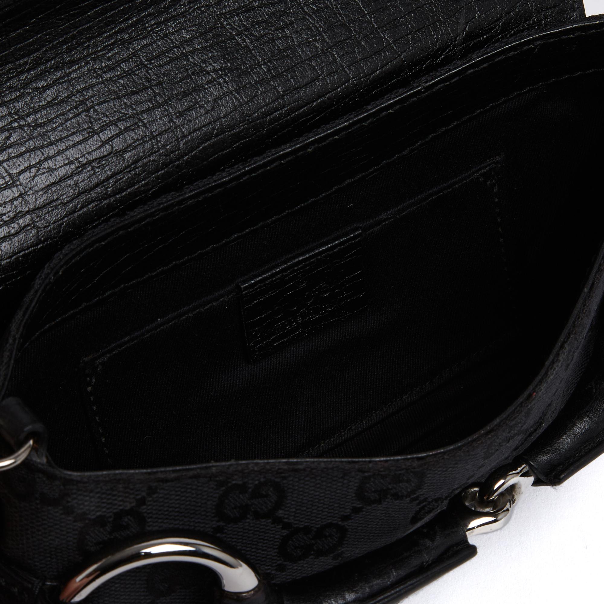 Gucci Sac Pochette Cadena Horsebit Negro GG Bolso de hombro de lona y cuero Clutc en venta 3