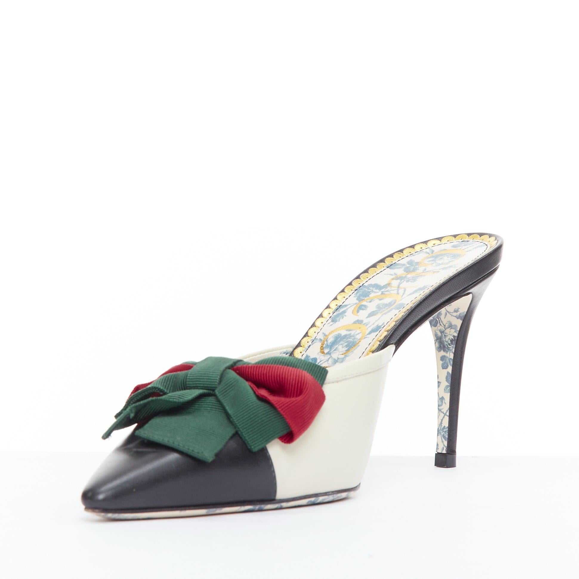 Gucci Sackville bi color leather web bow mule sandals heels EU39 In Good Condition In Hong Kong, NT