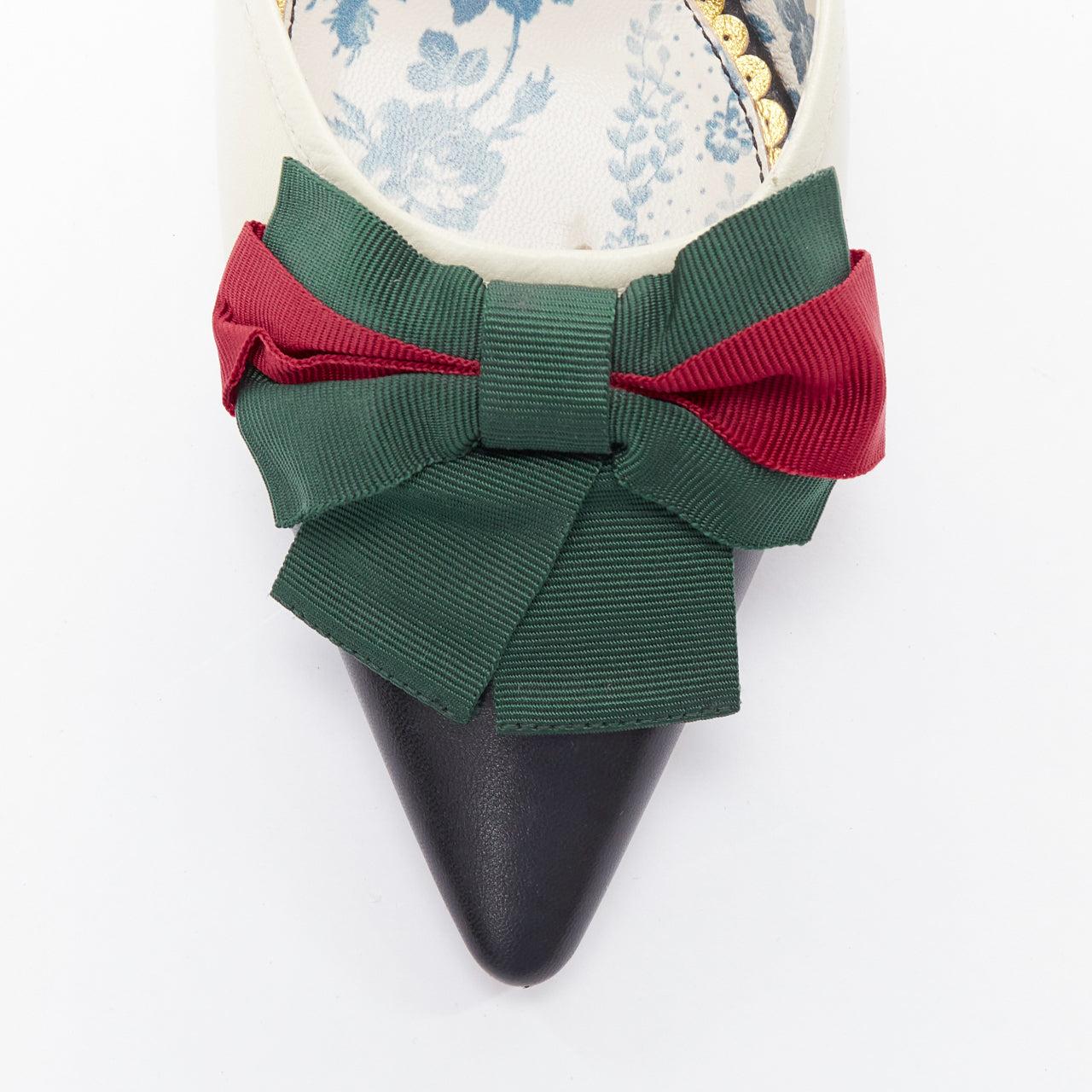Gucci Sackville bi color leather web bow mule sandals heels EU39 1