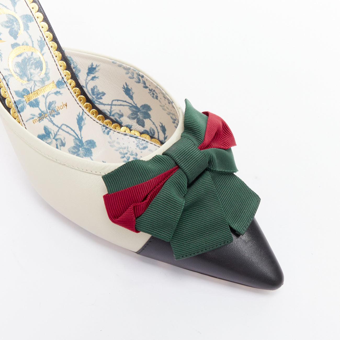 Gucci Sackville bi color leather web bow mule sandals heels EU39 2