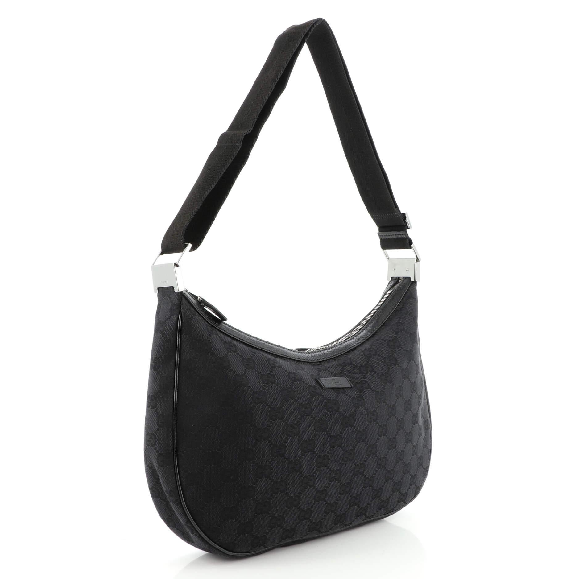 Black Gucci Saddle Zip Messenger Bag GG Canvas Medium