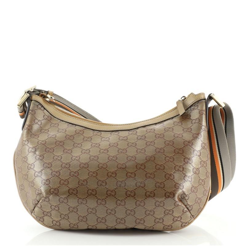 Brown Gucci Saddle Zip Messenger Bag GG Imprime Medium