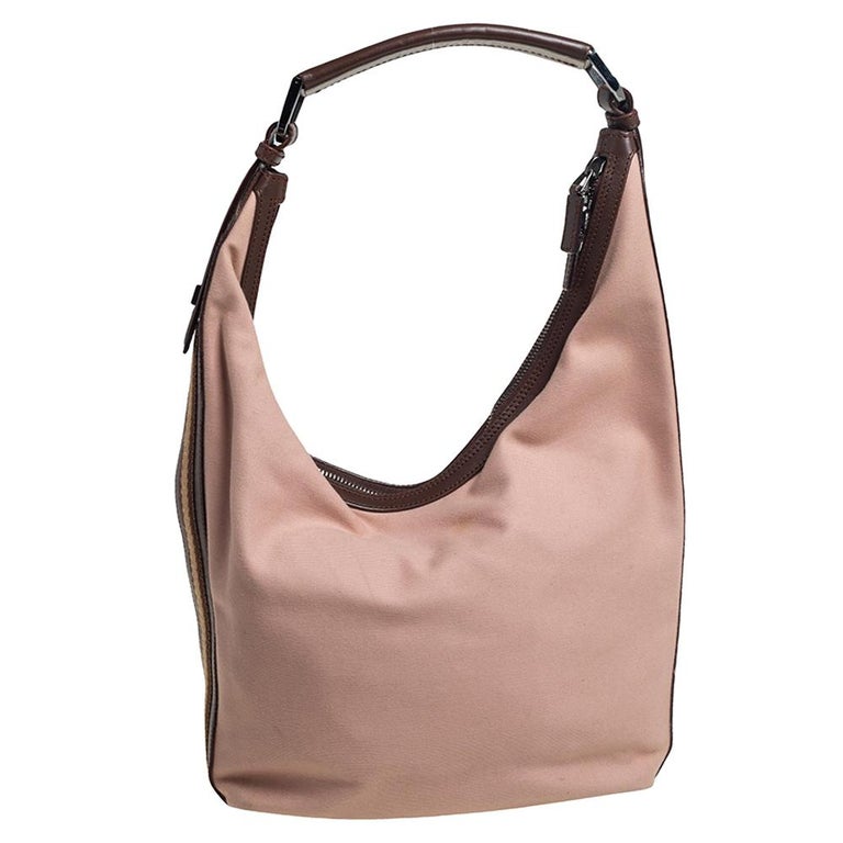 Gucci Salmon Pink/Brown Canvas and Leather Vintage Side Stripe Hobo at  1stDibs