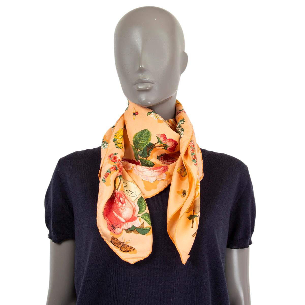 GUCCI salmon pink silk twill FLORAL 90 Scarf For Sale 1