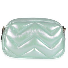 Gucci Salvy Green Iridescent Nappa Chevron Matelasse Small GG Marmont Chain Bag