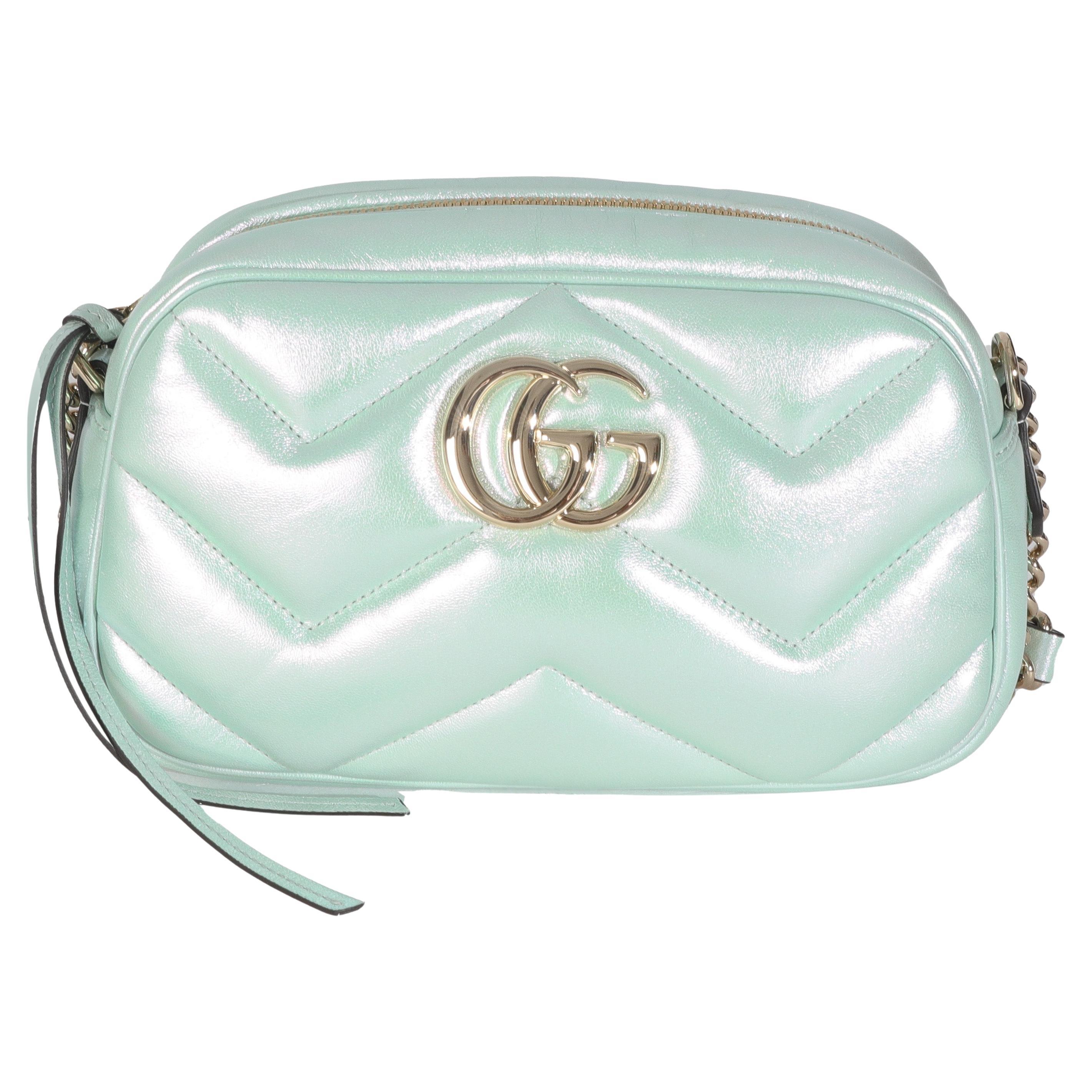 Gucci Greene & Greene Iridescent Nappa Chevron Matelasse Small GG Marmont Chain Bag