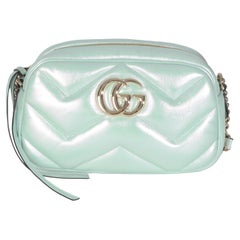 Gucci Greene & Greene Iridescent Nappa Chevron Matelasse Small GG Marmont Chain Bag