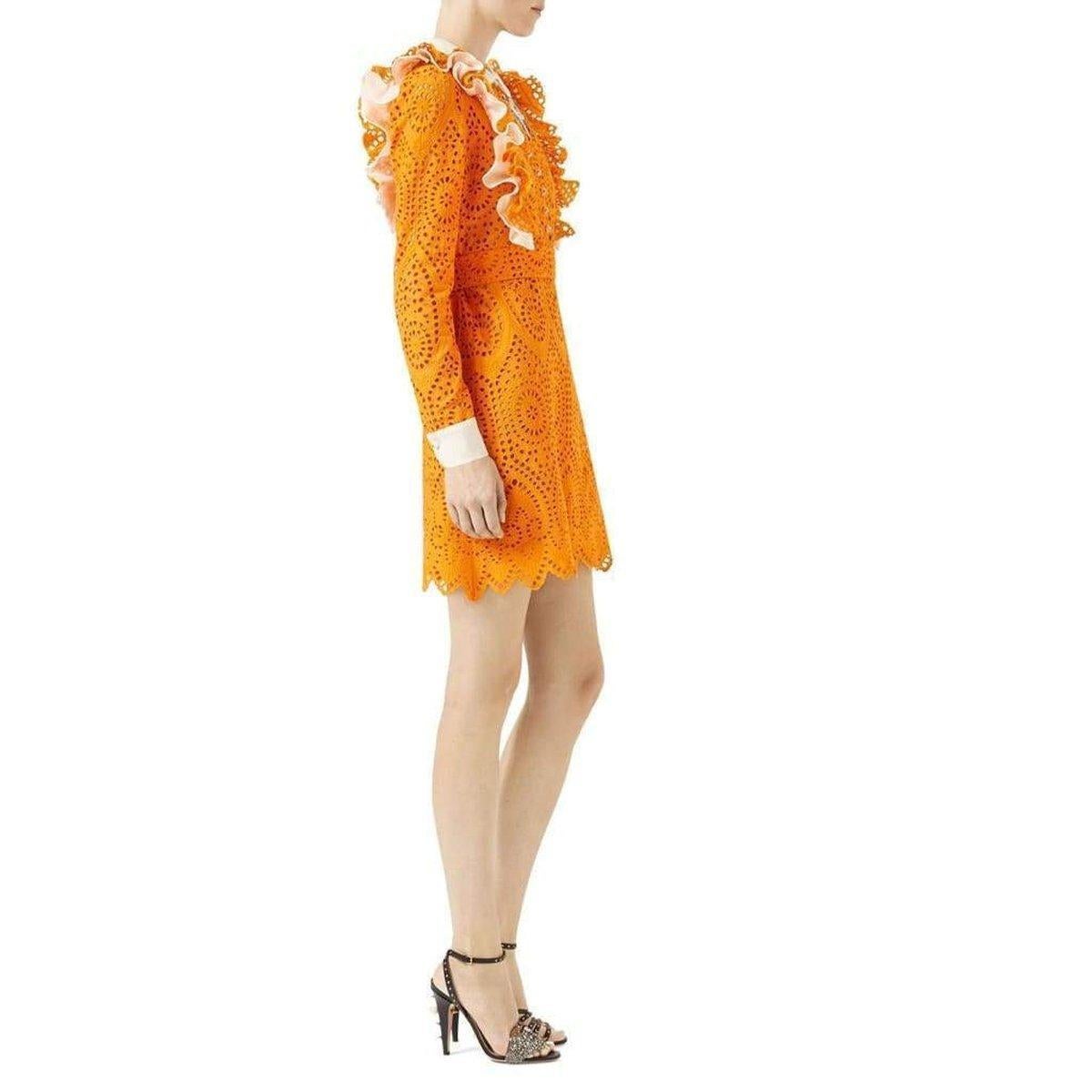 Orange Gucci San Gallo Embroidered Broderie Anglaise Dress  IT44 US8