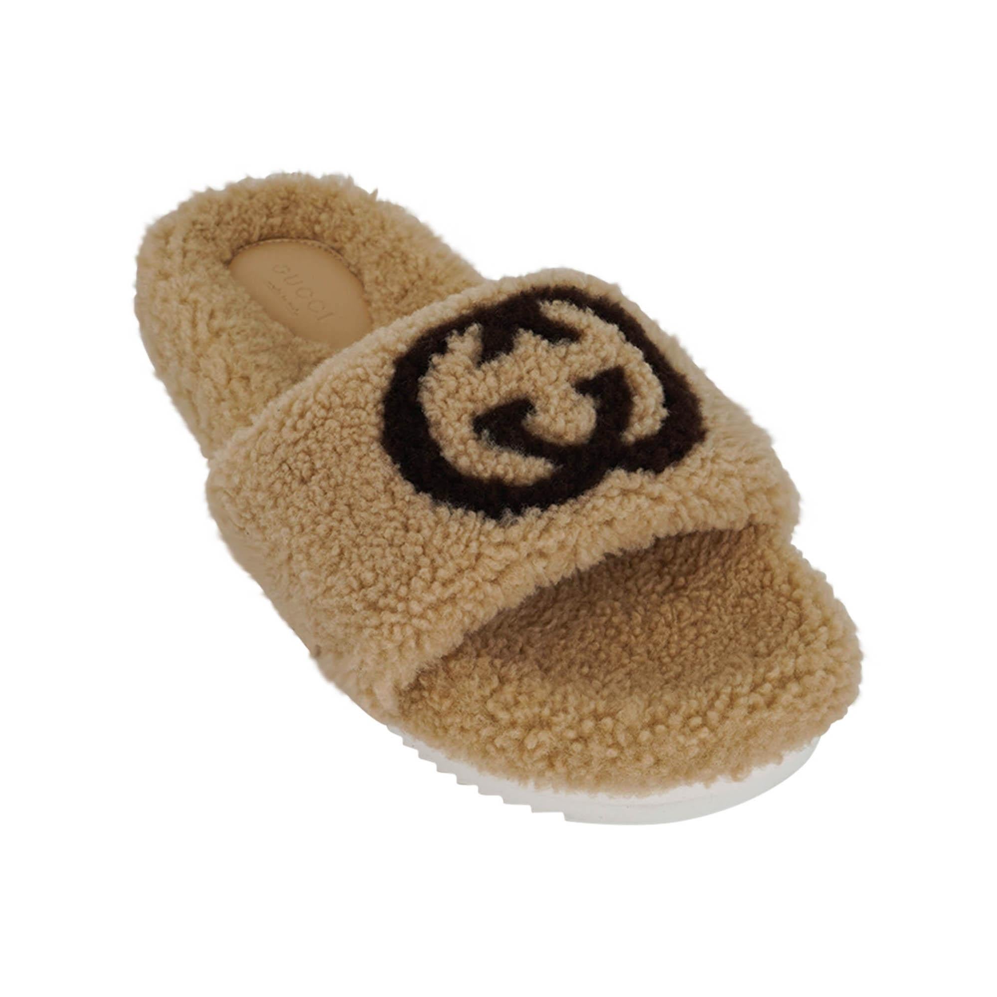 Brown Gucci Sandal Eileen Merino Wool Slide Shoes 38 For Sale