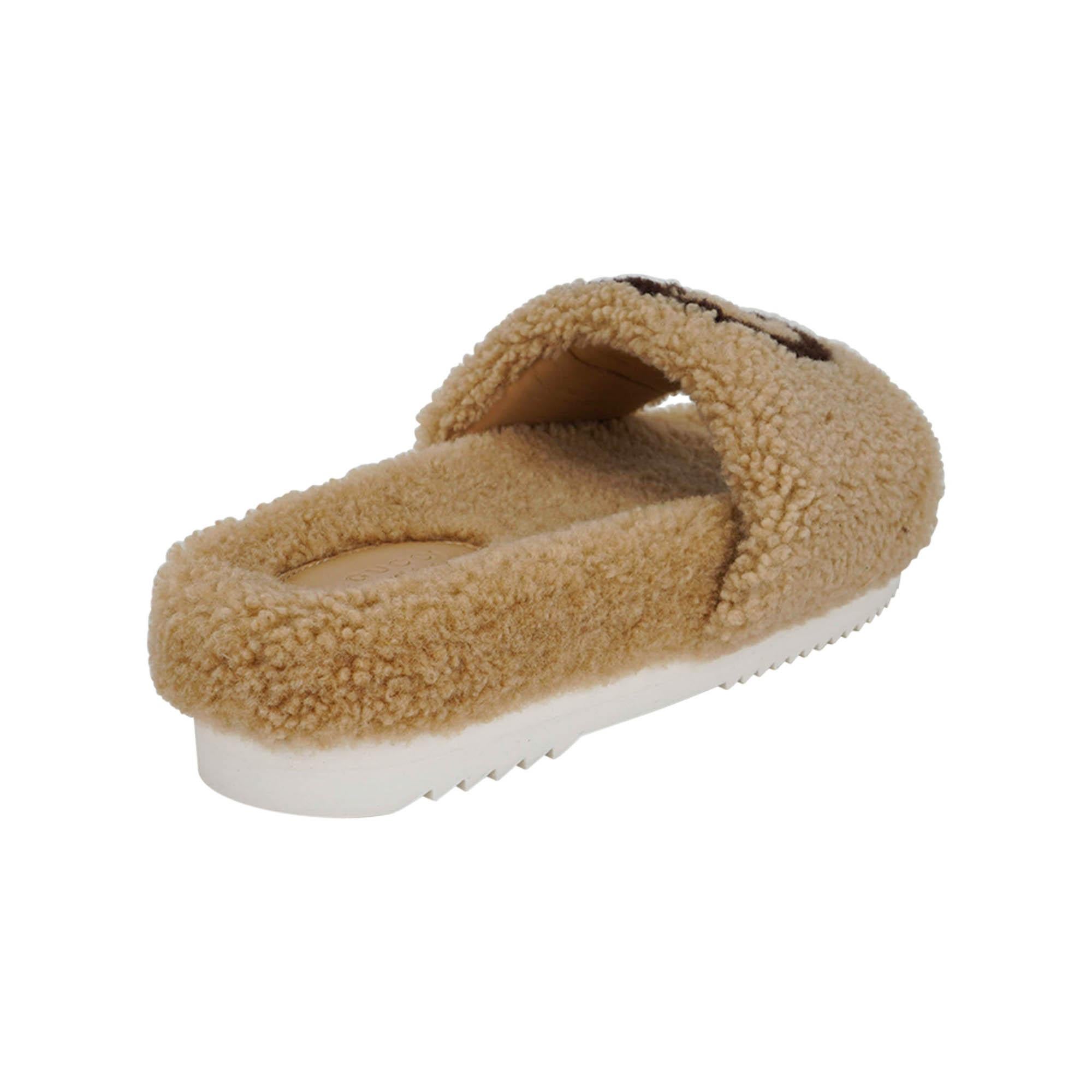 Women's Gucci Sandal Eileen Merino Wool Slide Shoes 38 For Sale