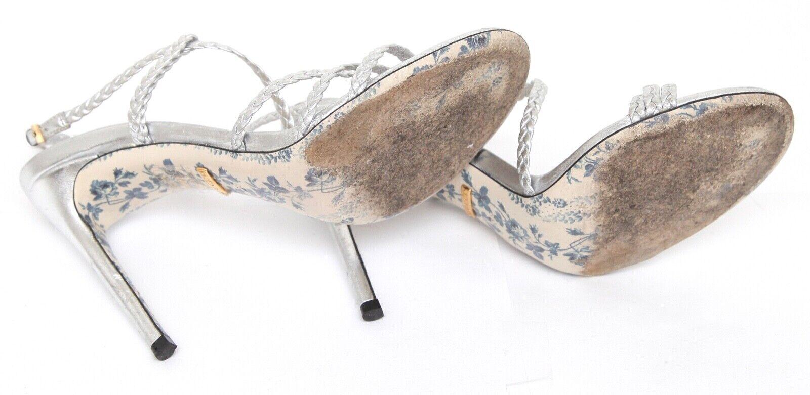Gucci Sandal Metallic Silver Leather HAINES Strappy Floral Sz 38 en vente 5