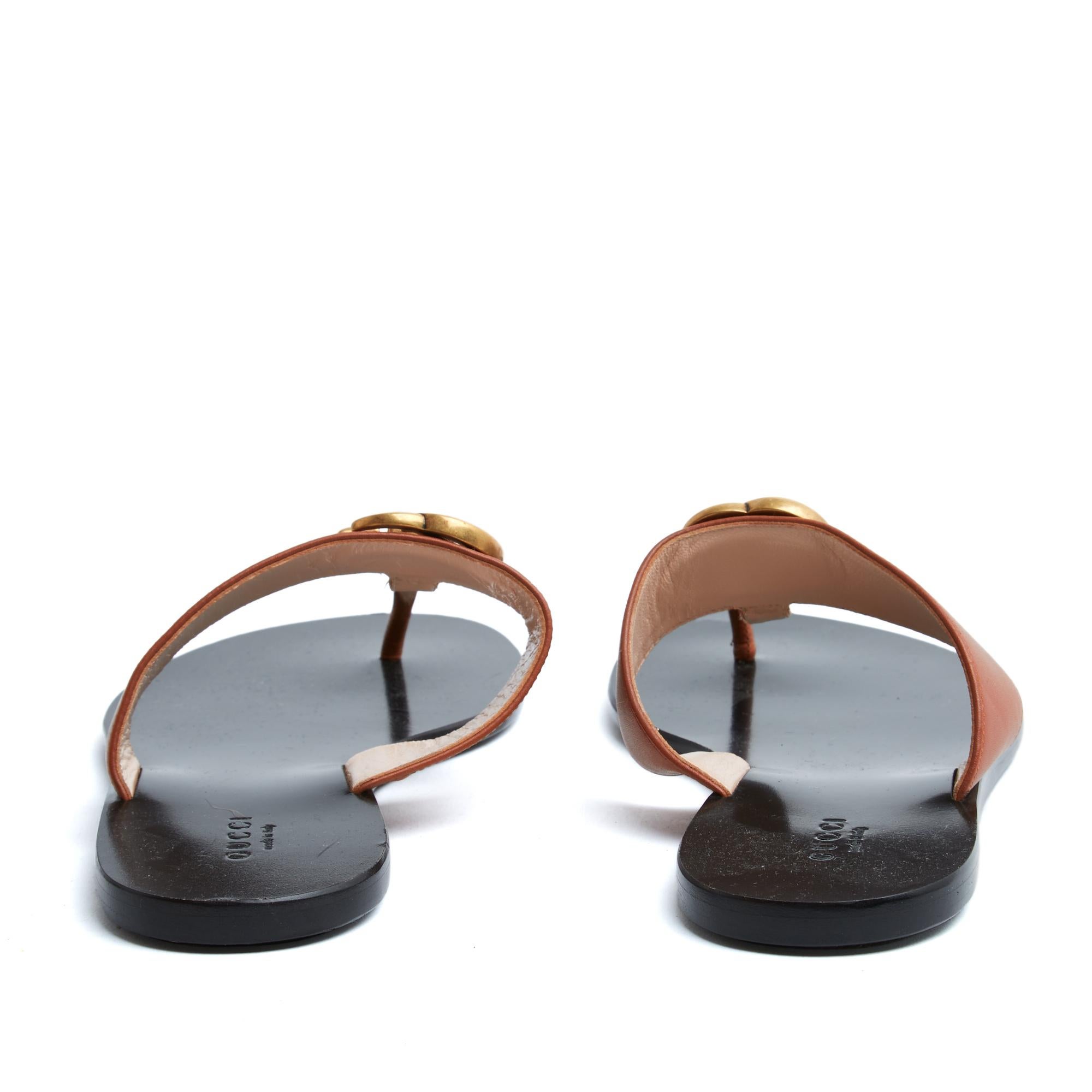 Black Gucci Sandales Tongs Camel GG EU38.5 Marmont Thongs Flat Sandals UK5.5 US8 For Sale