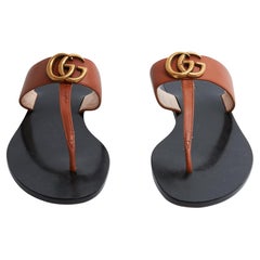 Gucci Sandales Tongs Camel GG EU38.5 Marmont Thongs Flat Sandals UK5.5 US8