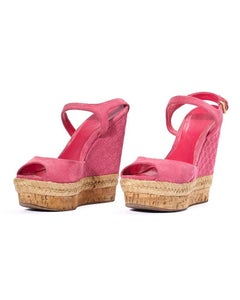 Gucci Guccissima Suede Wedge Sandal Fuchsia