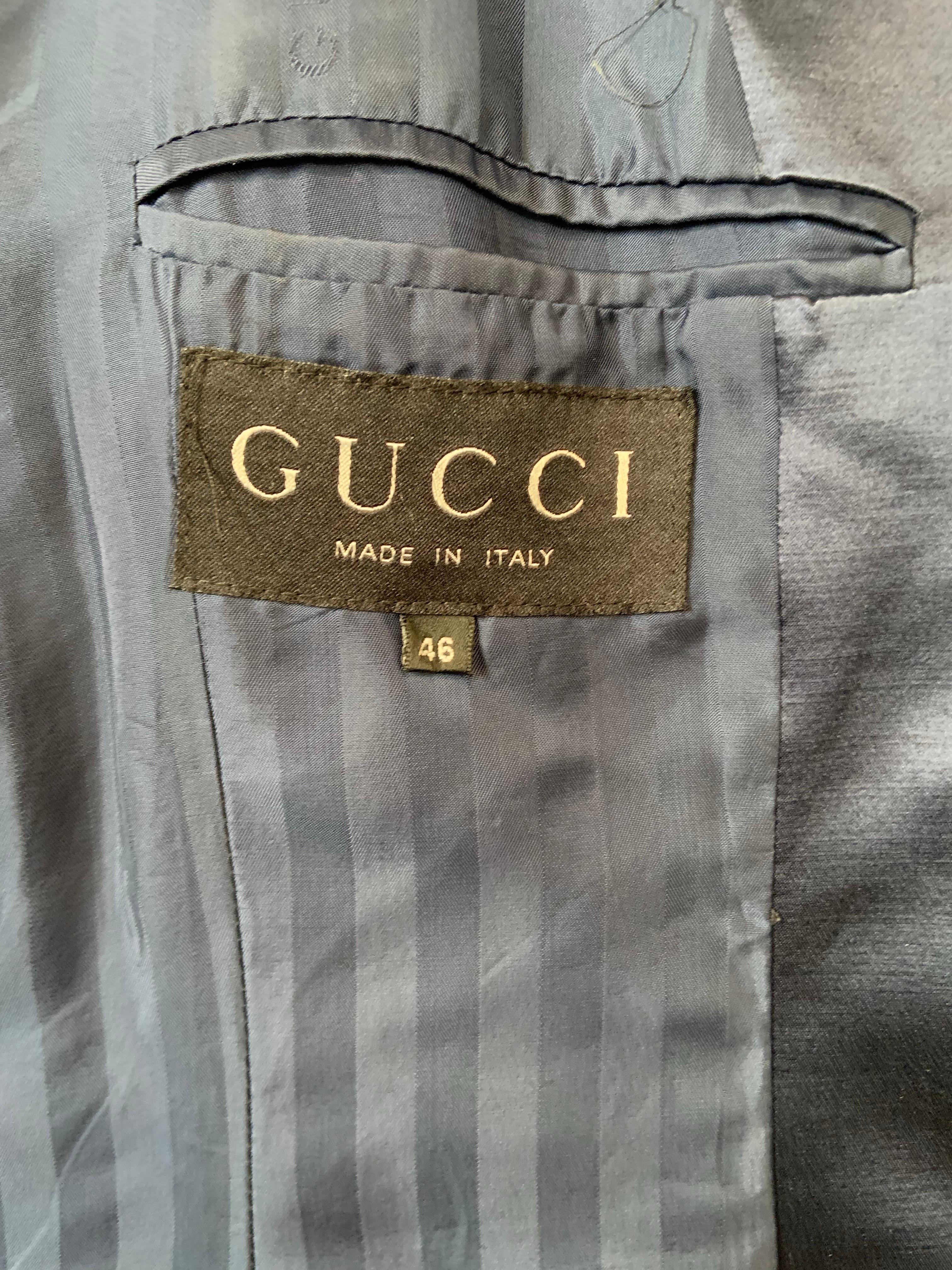 Gucci Giacca in lana e seta blu zaffiro in vendita 5