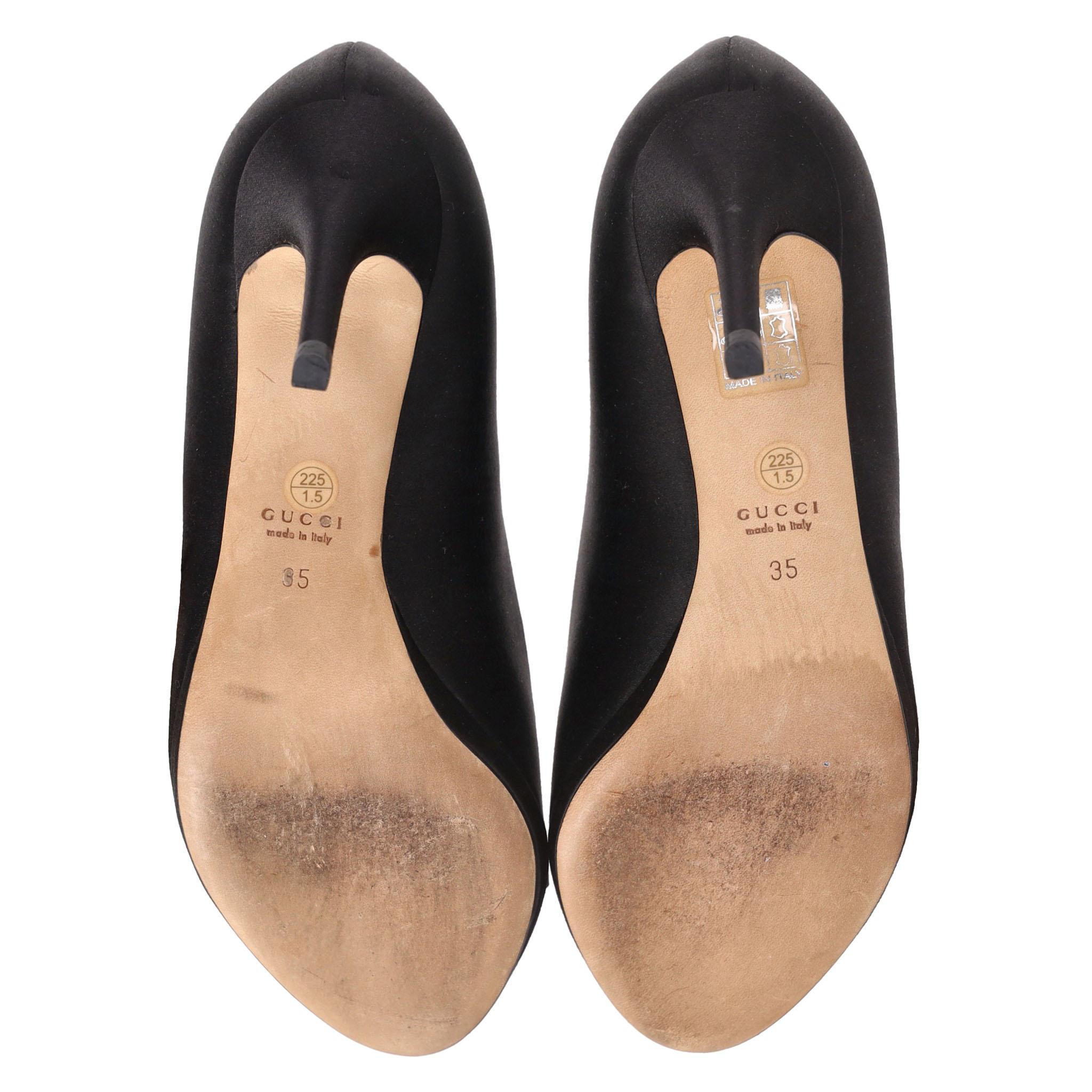 Women's Gucci Satin Crystal Horsebit Peep Toe Heels For Sale