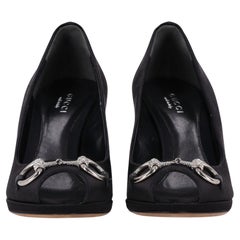 Gucci Satin Crystal Horsebit Peep Toe Heels