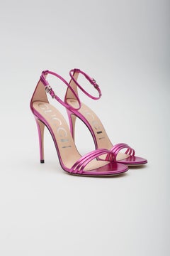 Gucci Satin Metallic Leather Sandal Heels Fuchsia EU 38