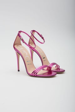 Gucci Satin Metallic Leather Sandal Heels Fuchsia EU 39