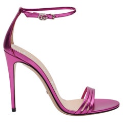 Gucci Satin Metallic Leather Sandal Heels Fuchsia EU 39