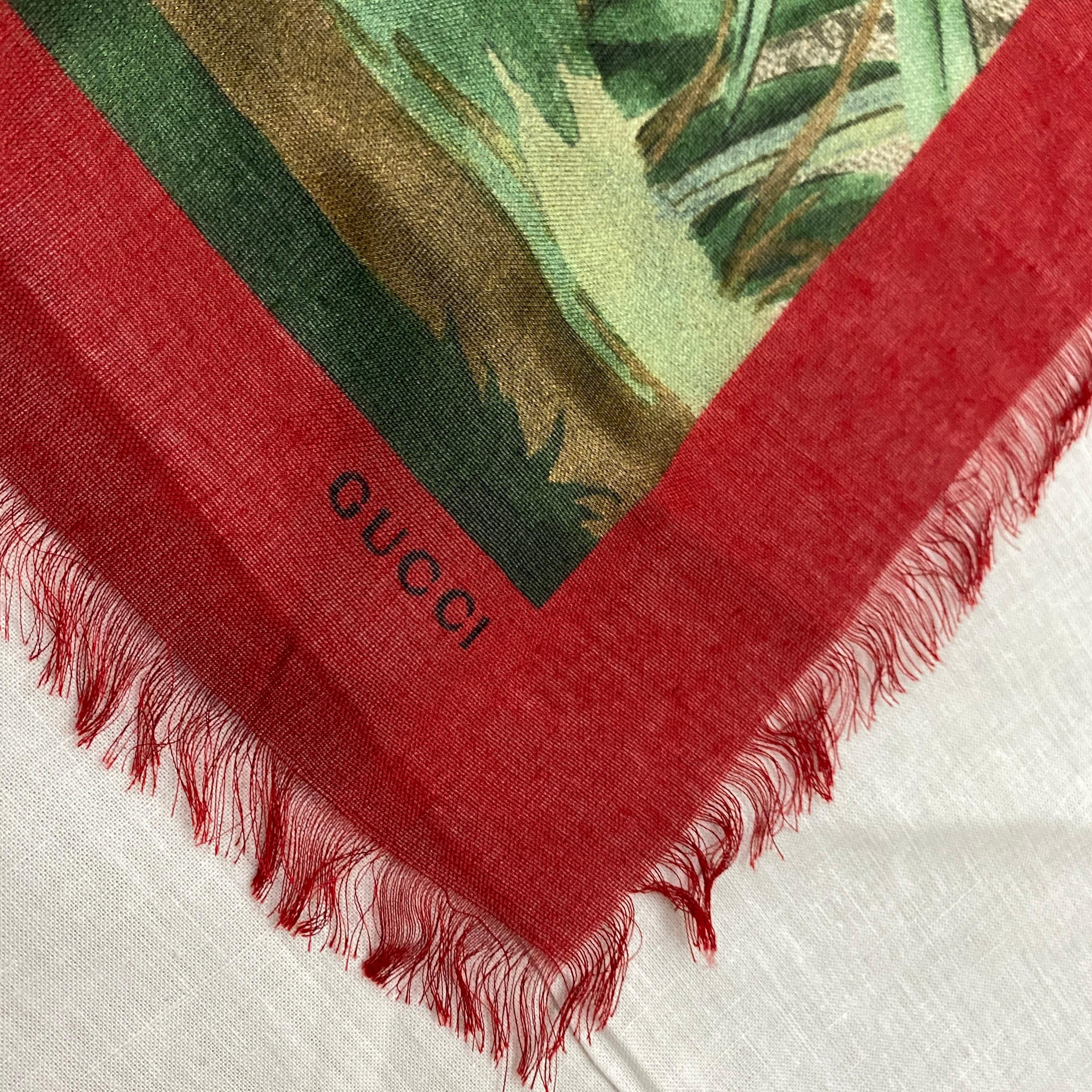 Brown An Iconic Wool and Silk Flora and Fauna Italian Scarf by Gucci