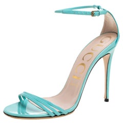 Gucci Sea Green Patent Leather Open Toe Ankle Strap Sandals Size 38