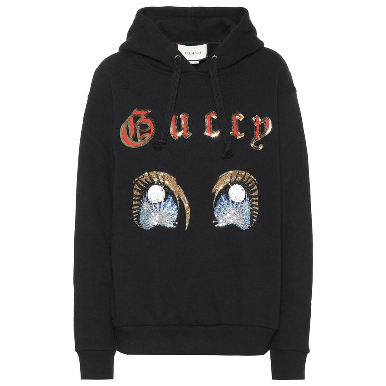 Gucci Sequin Embellished Cotton-Jersey Hoodie For Sale at 1stDibs