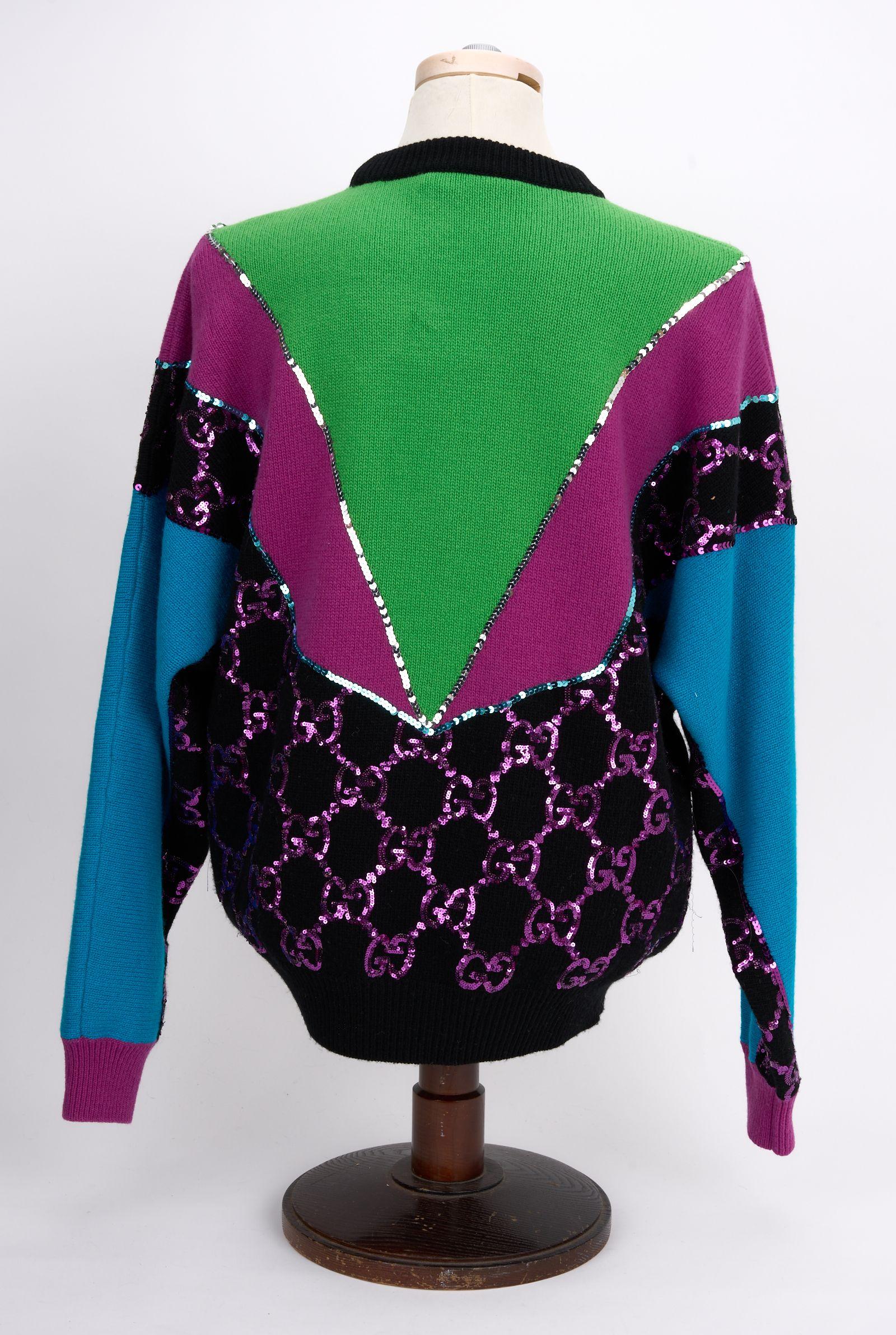 Noir Gucci - Pull en laine orné de paillettes en vente