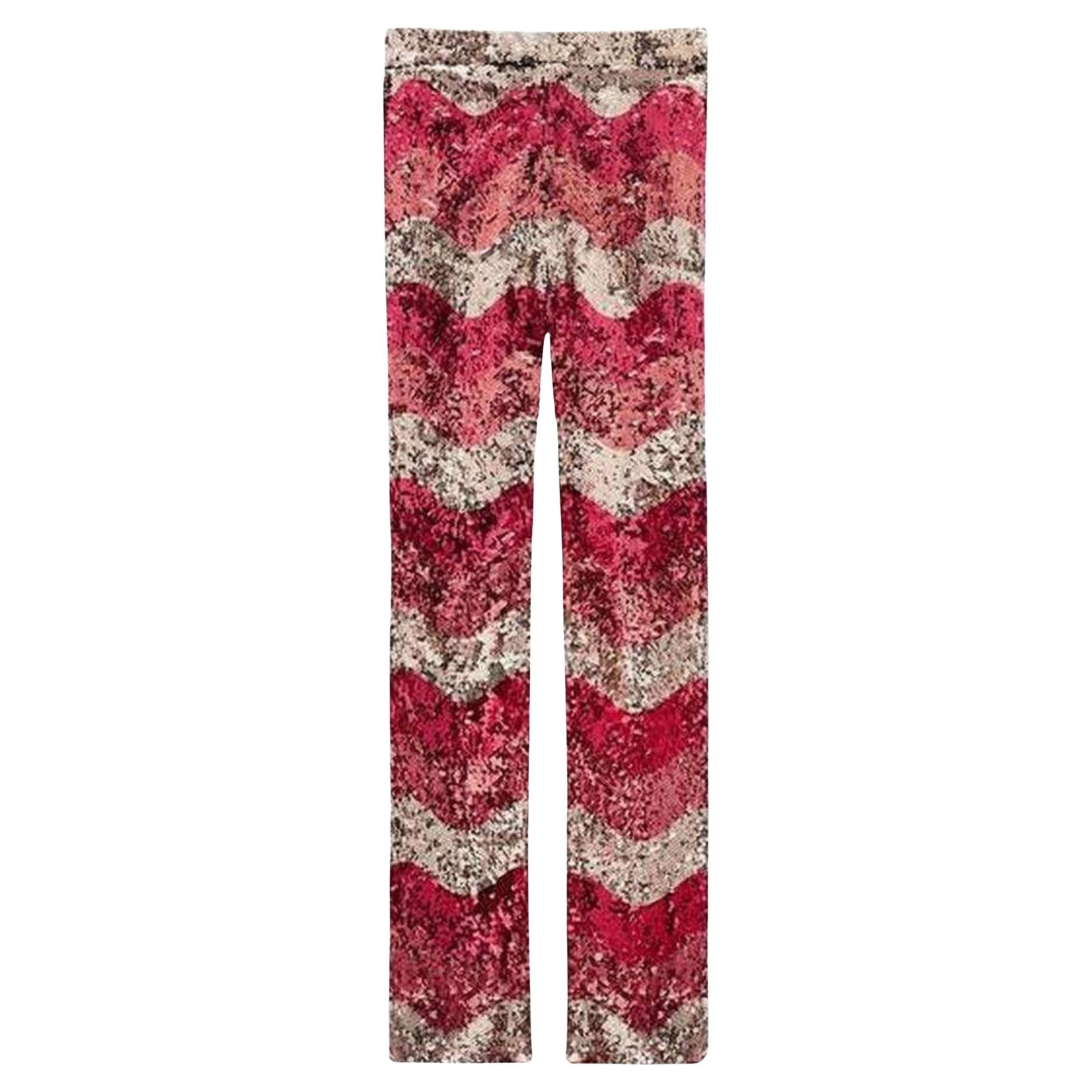 Gucci Sequin Snake Straight Leg Pants in Red IT 44 US 8 For Sale