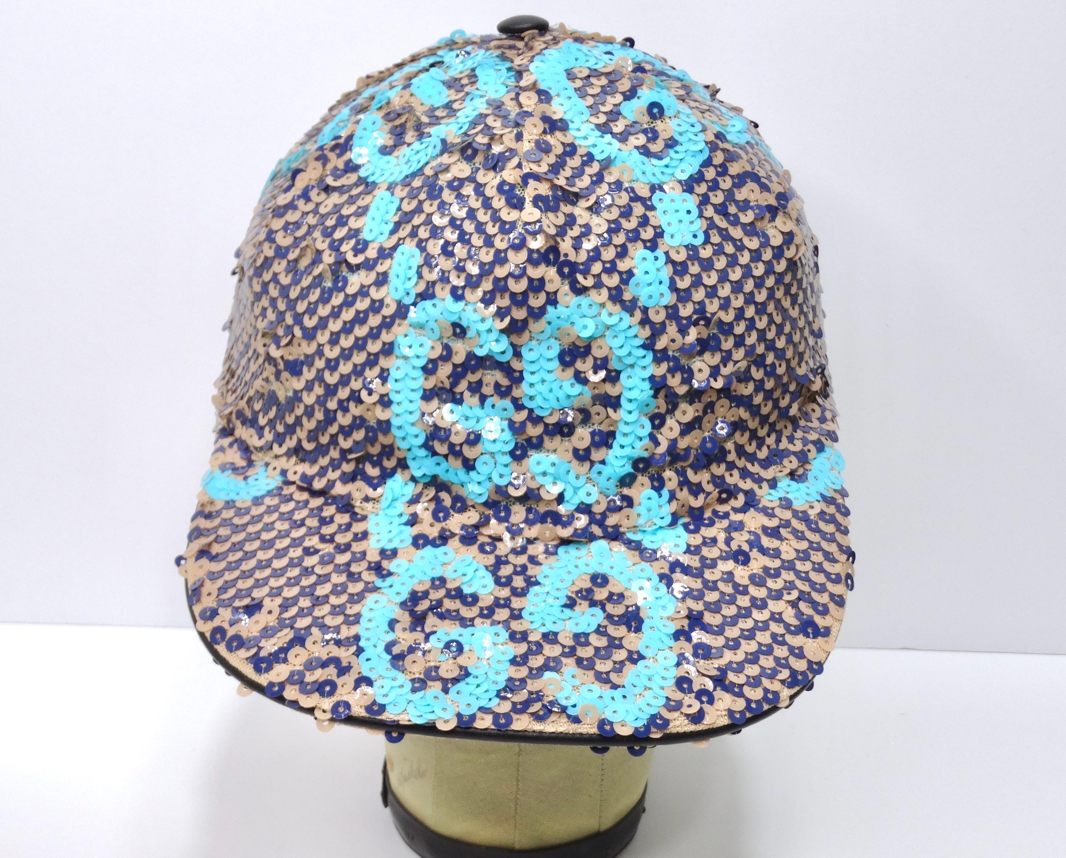A baseball cap for a fashionista! There's no way you won't stand out in a crowd in this fully sequinned baseball hat. This hat was featured in the 2019 Gucci Fall/Winter Runway Show. This is a hard hat to get your hands on as it was limited edition