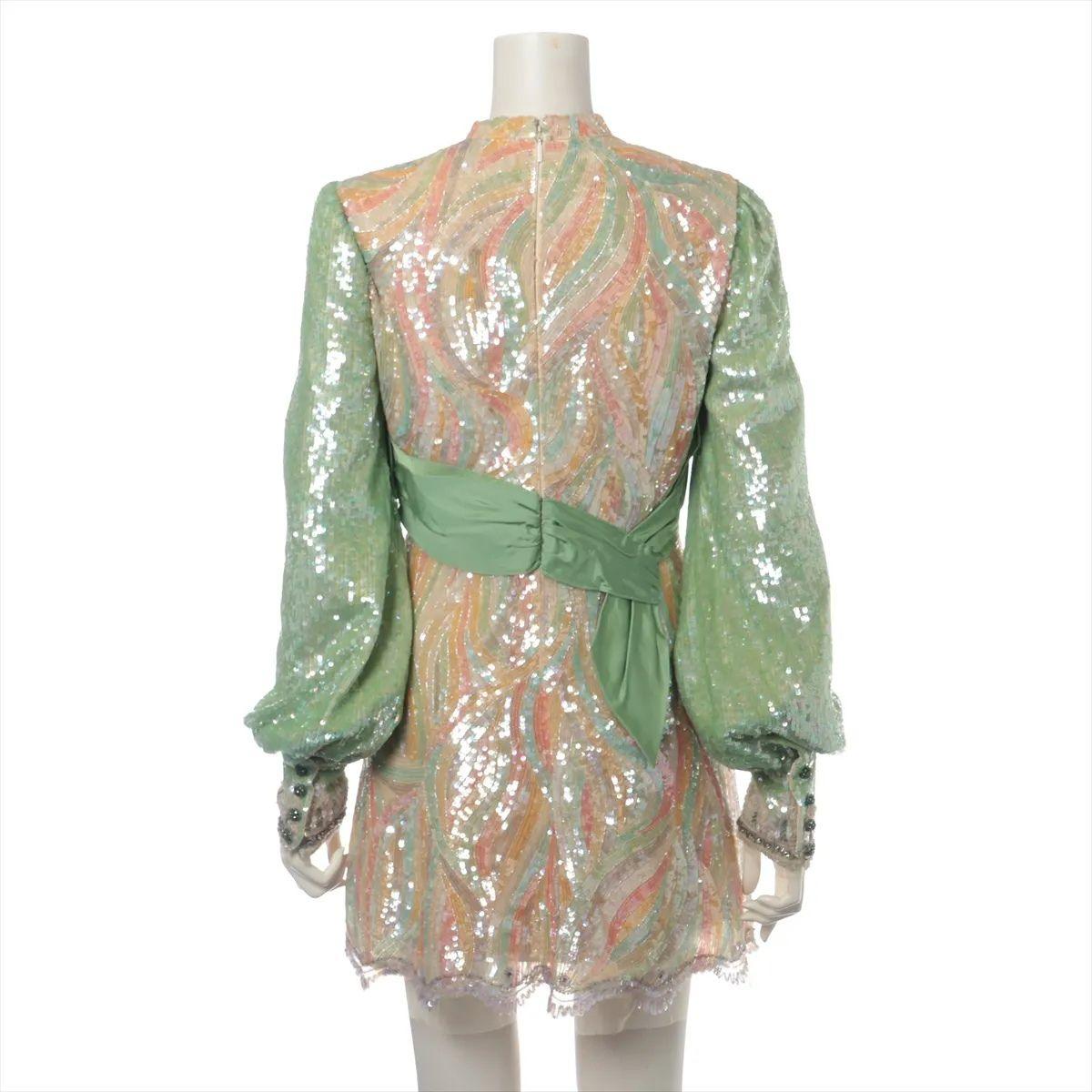 Brown Gucci Sequins *exclusive runway* Silk Ribbon Long Sleeve MiniDress OrangexGreen For Sale