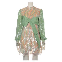 Gucci Sequins *exclusive runway* Silk Ribbon Long Sleeve MiniDress OrangexGreen