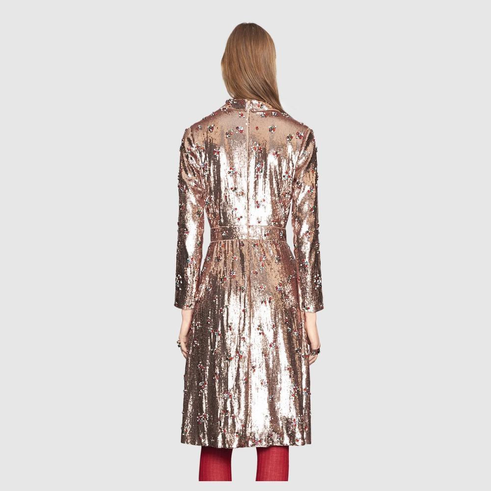 Brown GUCCI Sequins with Crystals Embroidered Cocktail Dress IT42 US 4-6 For Sale
