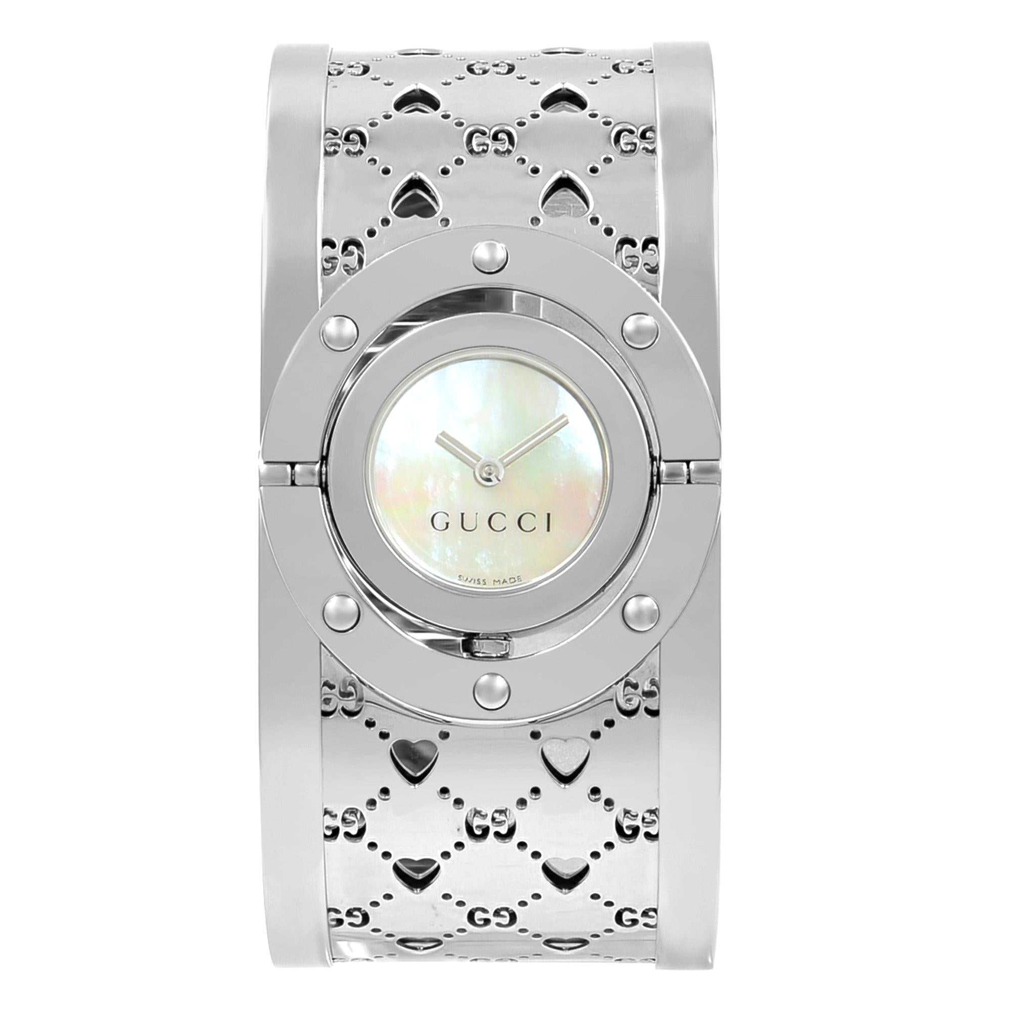 Gucci Series 112 Twirl Bangle Style Stainless Steel Quartz Ladies Watch YA112413