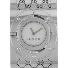 Gucci Series 112 Twirl Bangle Style Wide White MOP Dial Ladies Watch YA112413