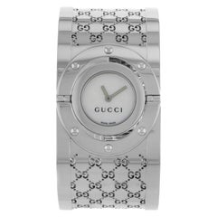 Used Gucci Series 112 Twirl Bangle Style Wide White MOP Dial Ladies Watch YA112413