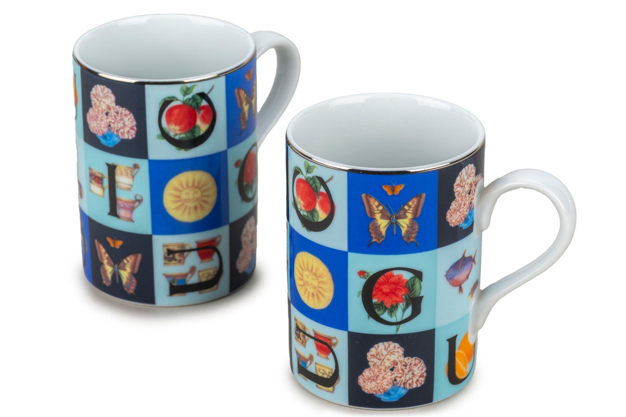 Gucci Set/2 Multicolor Porcelain Mugs In Excellent Condition For Sale In West Hollywood, CA