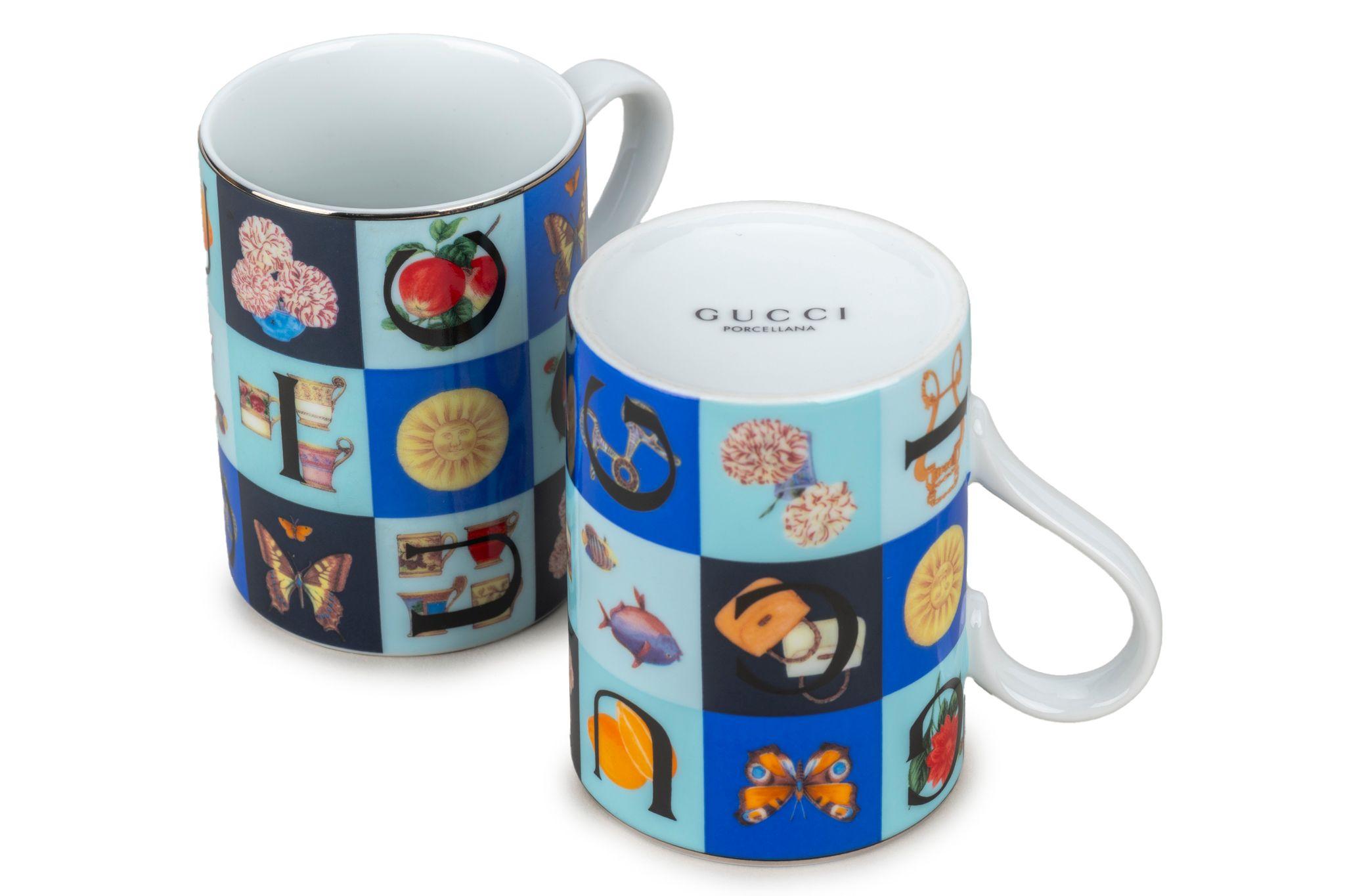 Women's or Men's Gucci Set/2 Multicolor Porcelain Mugs For Sale