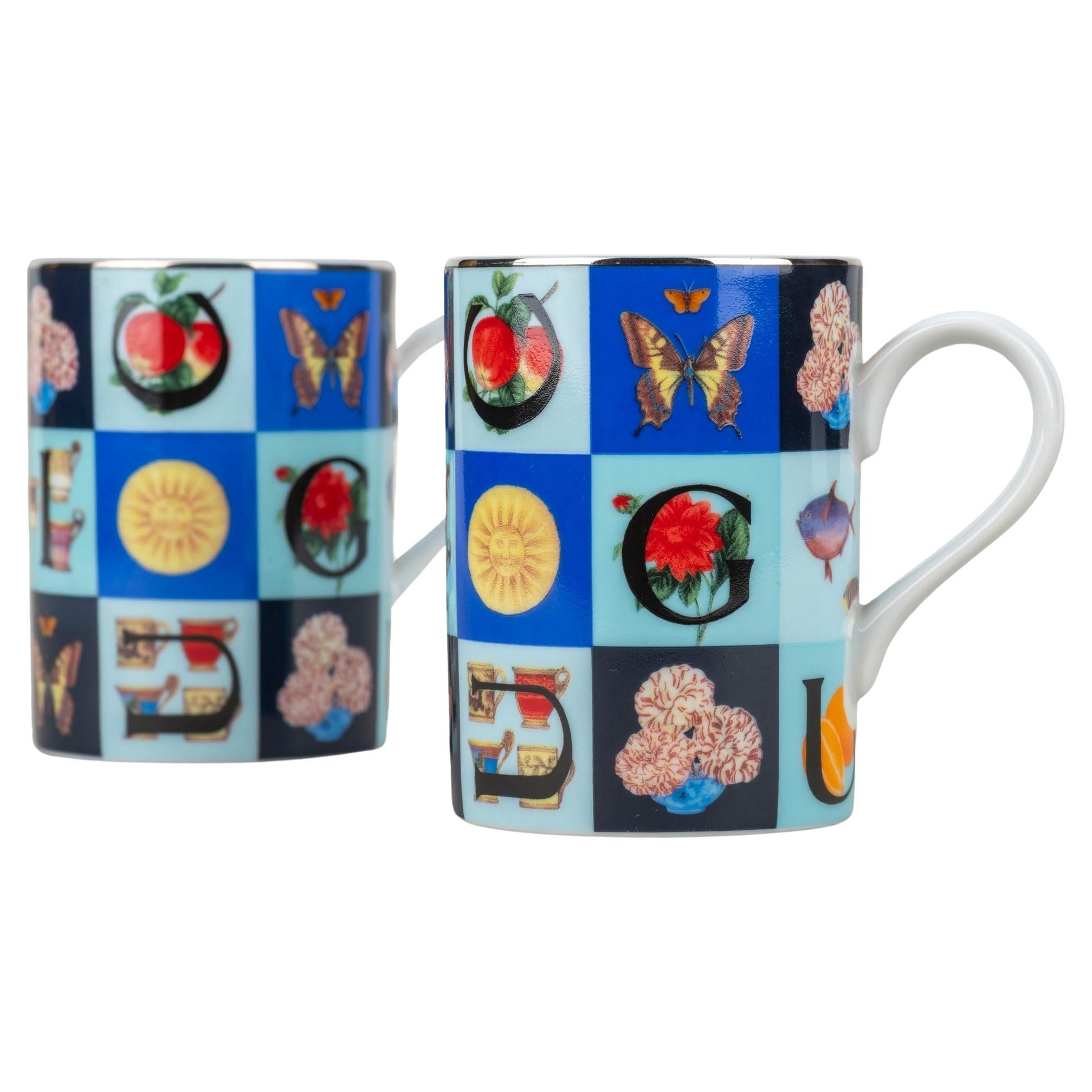 Gucci Set/2 Multicolor Porcelain Mugs For Sale