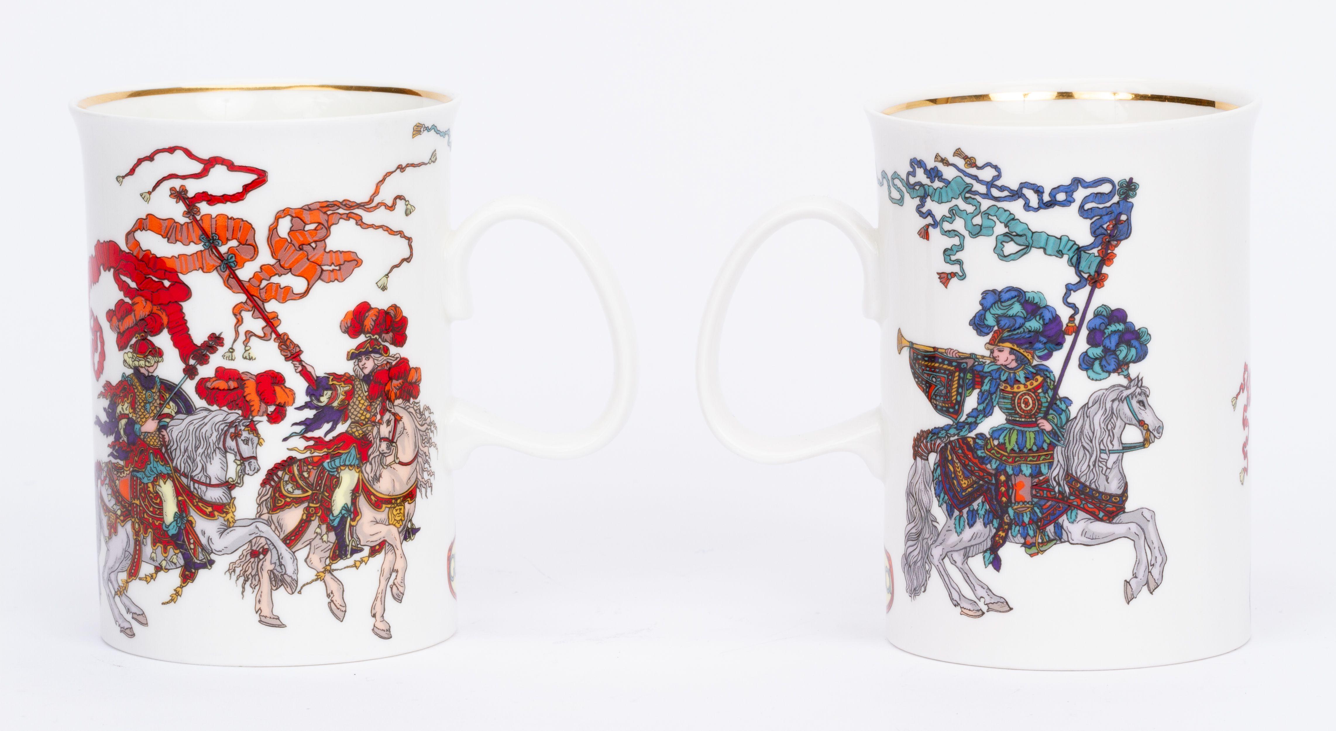 Gucci set of 2 porcelain knights tea cups, red and blue. Excellent condition.
