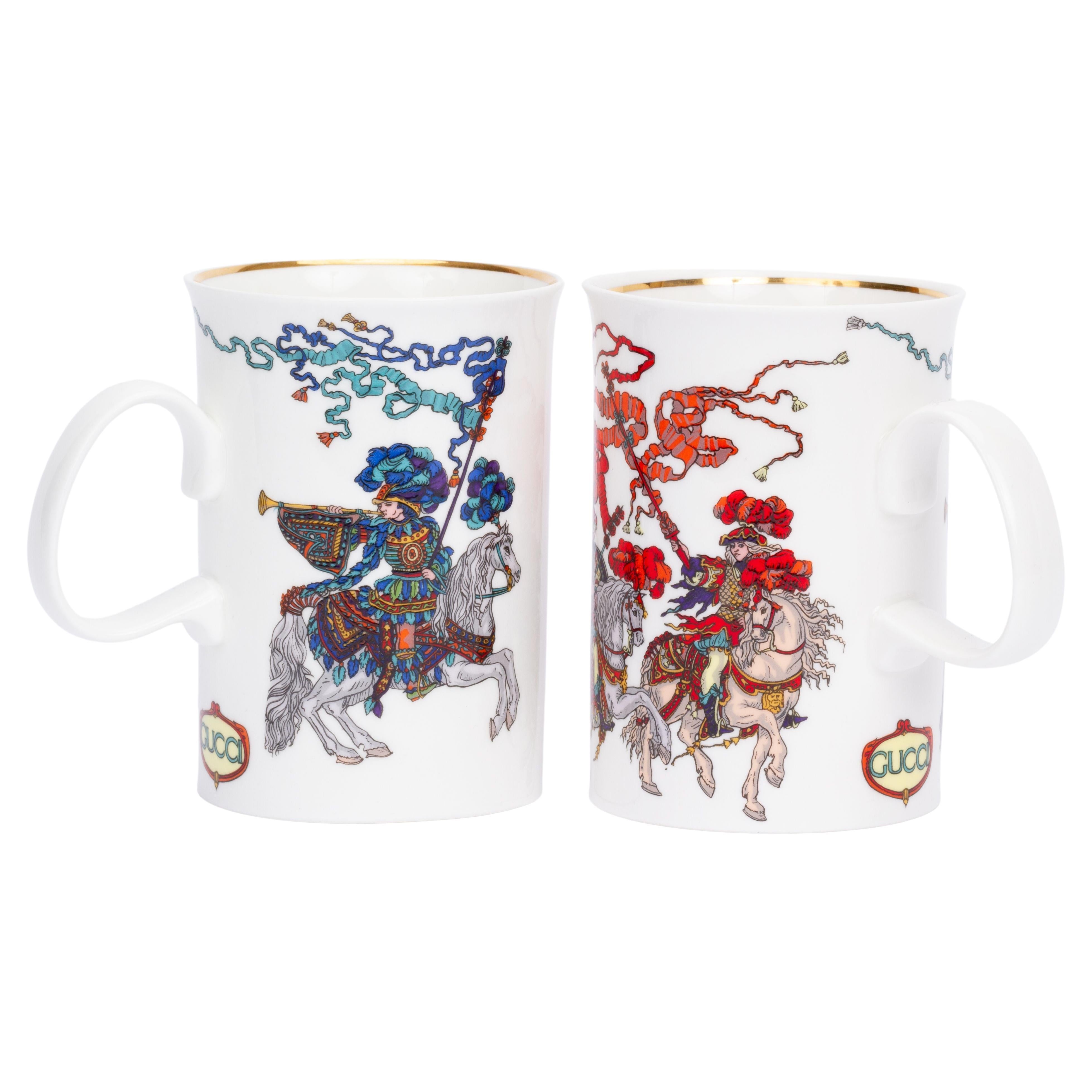 Gucci set/2 Porcelain Knights Tea Cups For Sale at 1stDibs